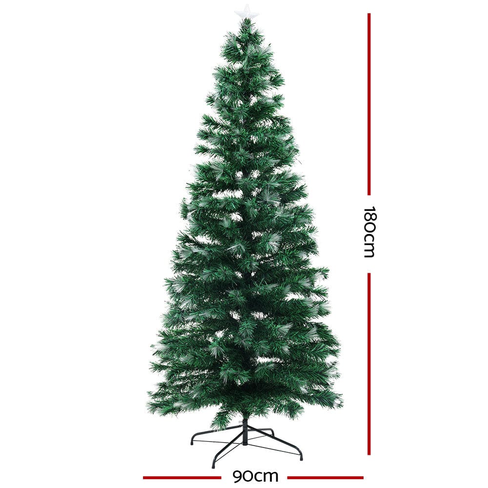 Jingle Jollys Christmas Tree 1.8M 6Ft Led Multi Colour Lights Optic Fibre