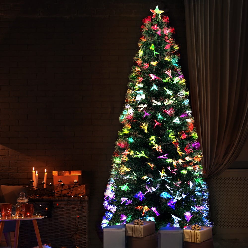 Jingle Jollys Christmas Tree 1.8M 6Ft Led Multi Colour Lights Optic Fibre