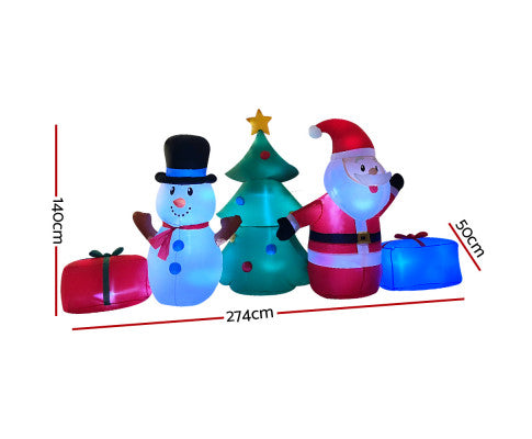 Jingle Jollys  Christmas  Tree 2.7M Inflatable Snowman Lights Outdoor Decorations