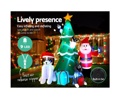 Jingle Jollys Christmas Tree 3M Inflatable Santa Lights Outdoor Decorations