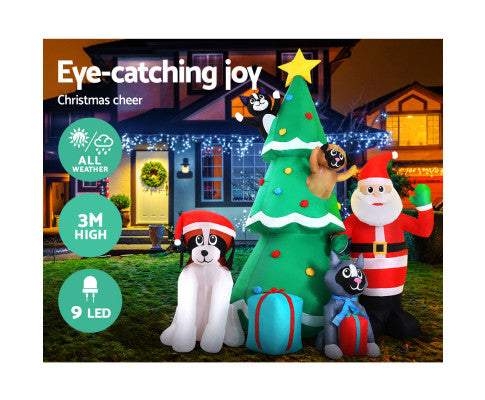 Jingle Jollys Christmas Tree 3M Inflatable Santa Lights Outdoor Decorations