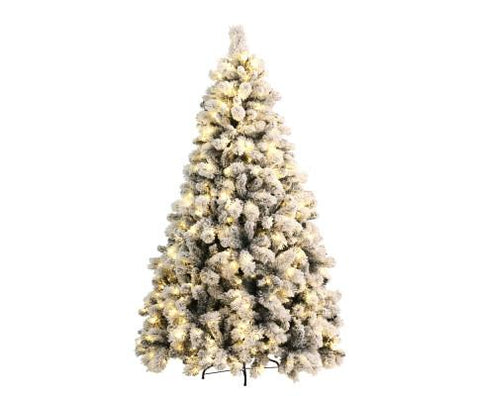 Jingle Jollys Snowy Christmas Tree 1.8M 6FT LED Lights Xmas Decorations Warm White