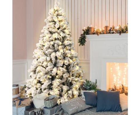 Christmas Jingle Jollys Snowy Christmas Tree 2.1M 7FT LED Lights Xmas Decorations Warm White