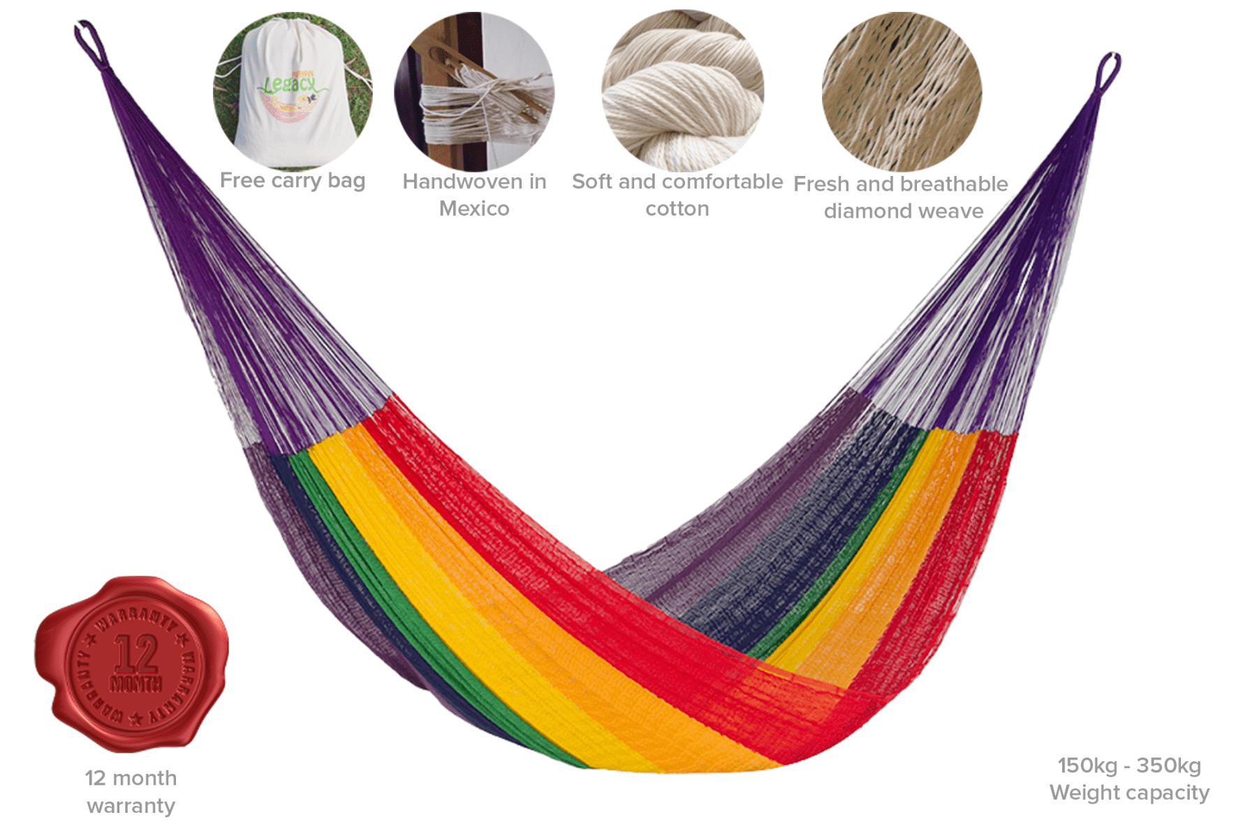 Jumbo Size Cotton Mexican Hammock in Rainbow Colour