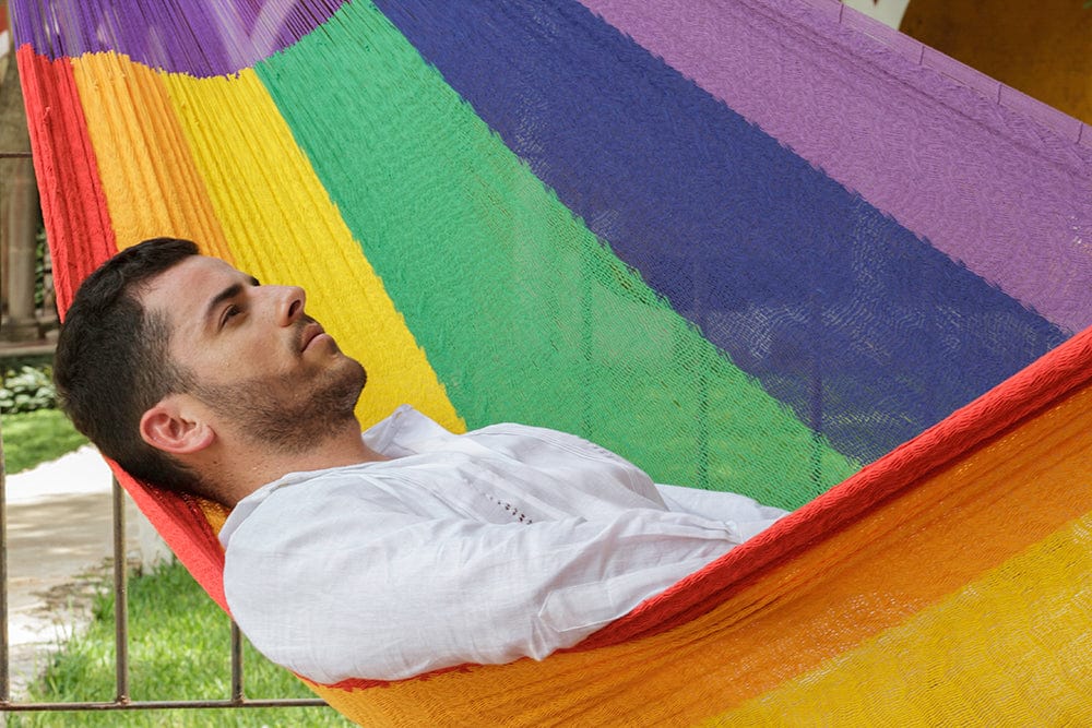 Jumbo Size Cotton Mexican Hammock in Rainbow Colour