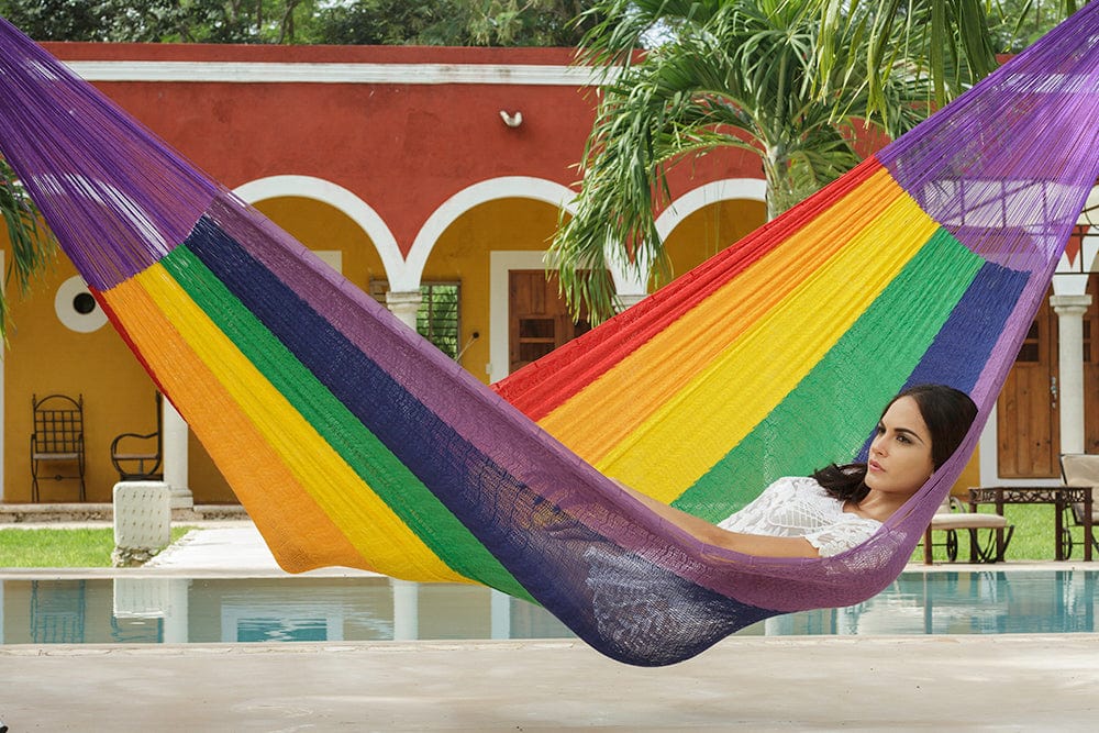 Jumbo Size Cotton Mexican Hammock in Rainbow Colour