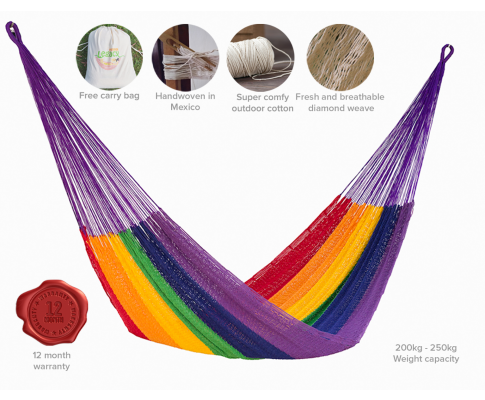 Home & Garden Jumbo Size Outoor Cotton Mayan Legacy Mexican Hammock in Rainbow