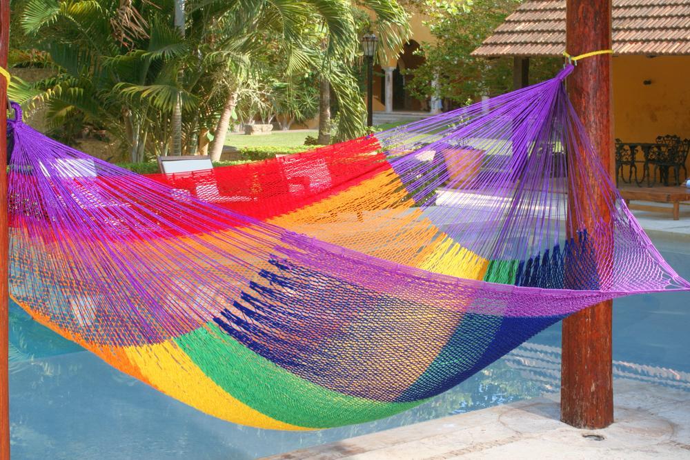 Home & Garden Jumbo Size Outoor Cotton Mayan Legacy Mexican Hammock in Rainbow