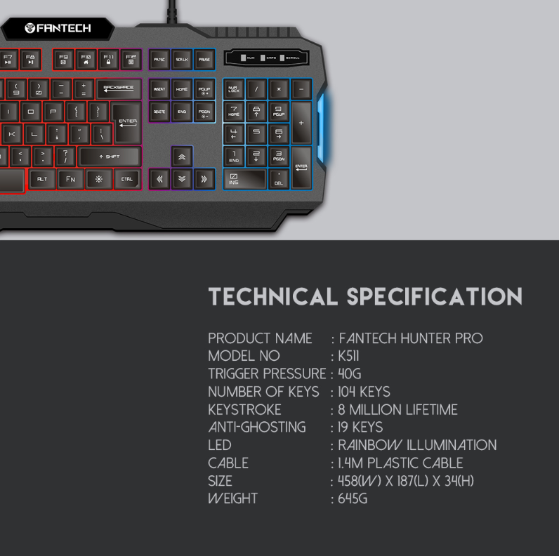 electronics K511 Hunter Pro 104 Keys Gaming Keyboard