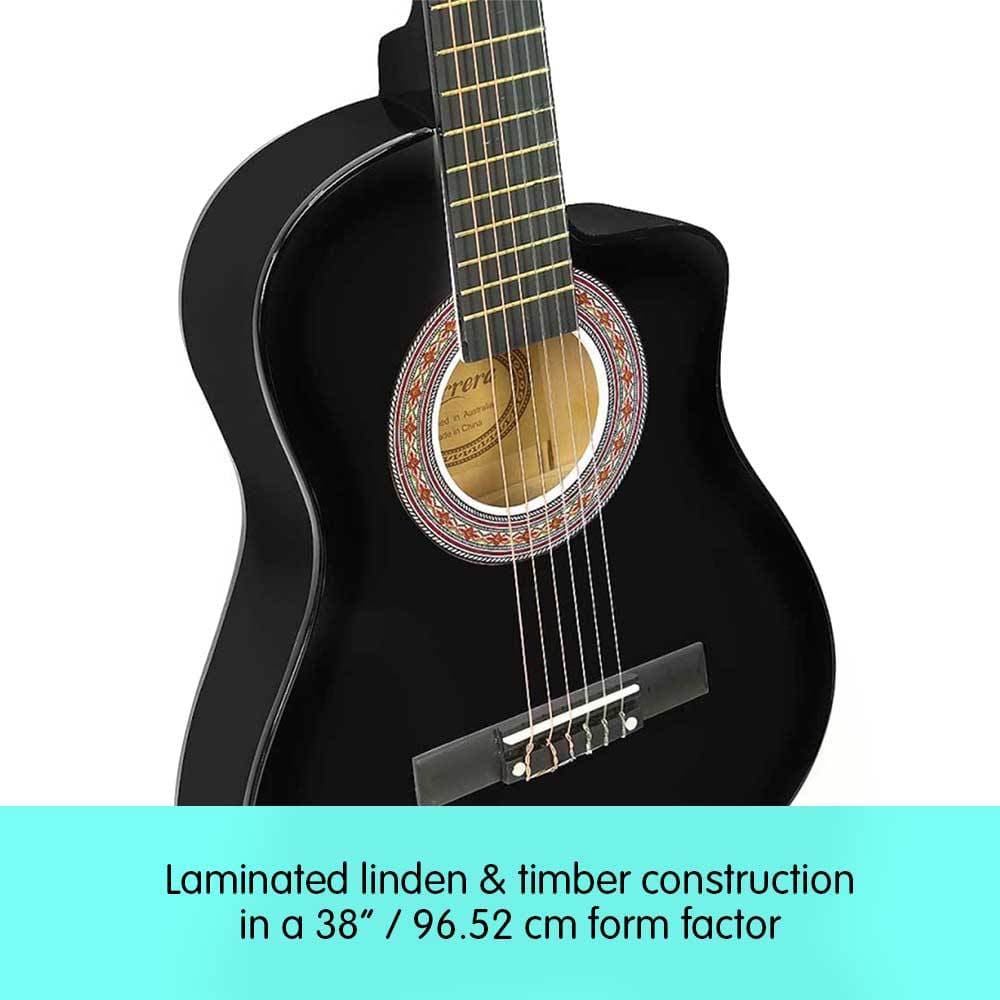 Karrera 38in Pro Cutaway Acoustic Guitar with Carry Bag - Black