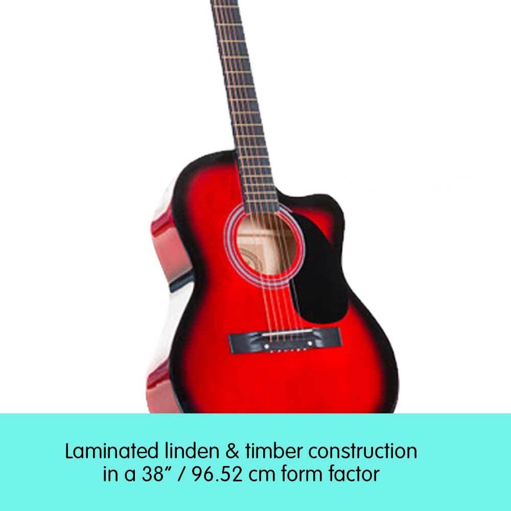 Karrera 38in Pro Cutaway Acoustic Guitar with guitar bag - Red Burst