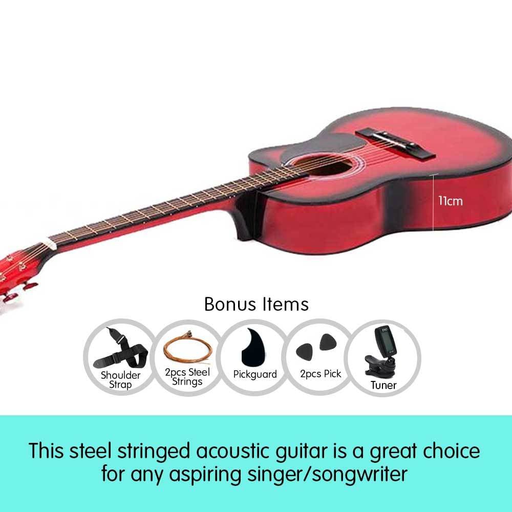 Karrera 38in Pro Cutaway Acoustic Guitar with guitar bag - Red Burst