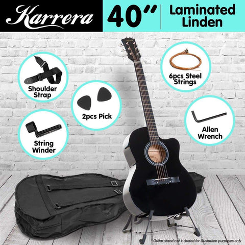 Karrera Acoustic Cutaway 40in Guitar - Black