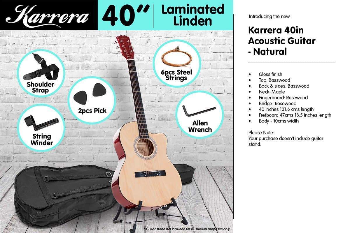 Karrera Acoustic Cutaway 40in Guitar - Natural