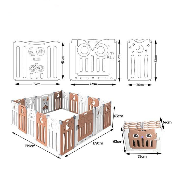 Kids Baby Playpen Foldable Child Safety Gate 18 Panels Pink