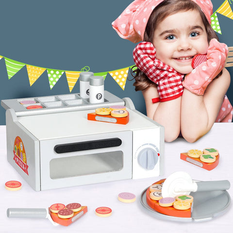 Kids Kitchen Play Set Wooden Toys Children Cooking Pizza Role Food Home Cookware
