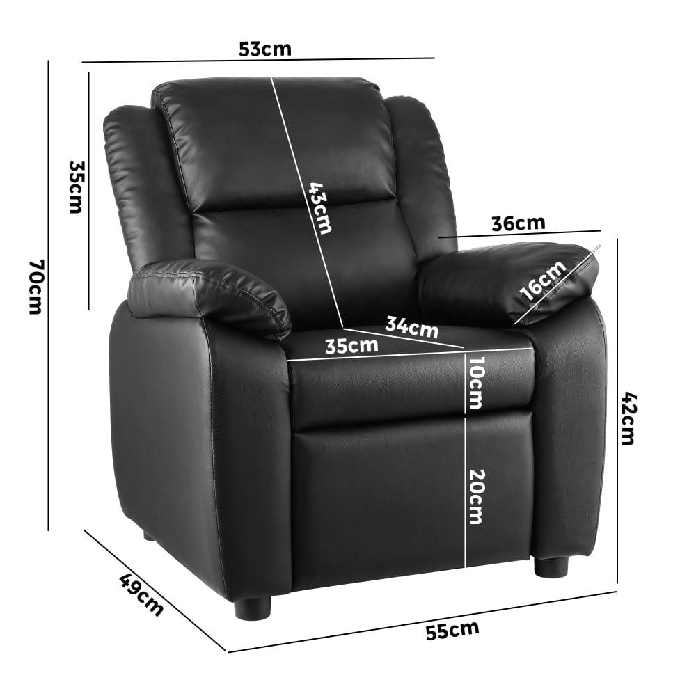 Kids Recliner Sofa Children Lounge Chairs PU Couch Armchair w/ Storage