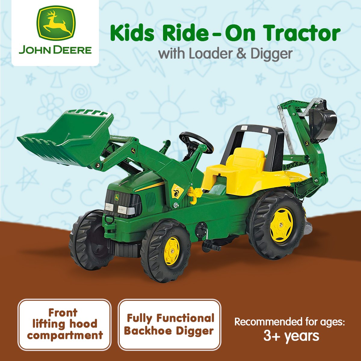 outdoortoys Kids ride on tractor with loader & digger