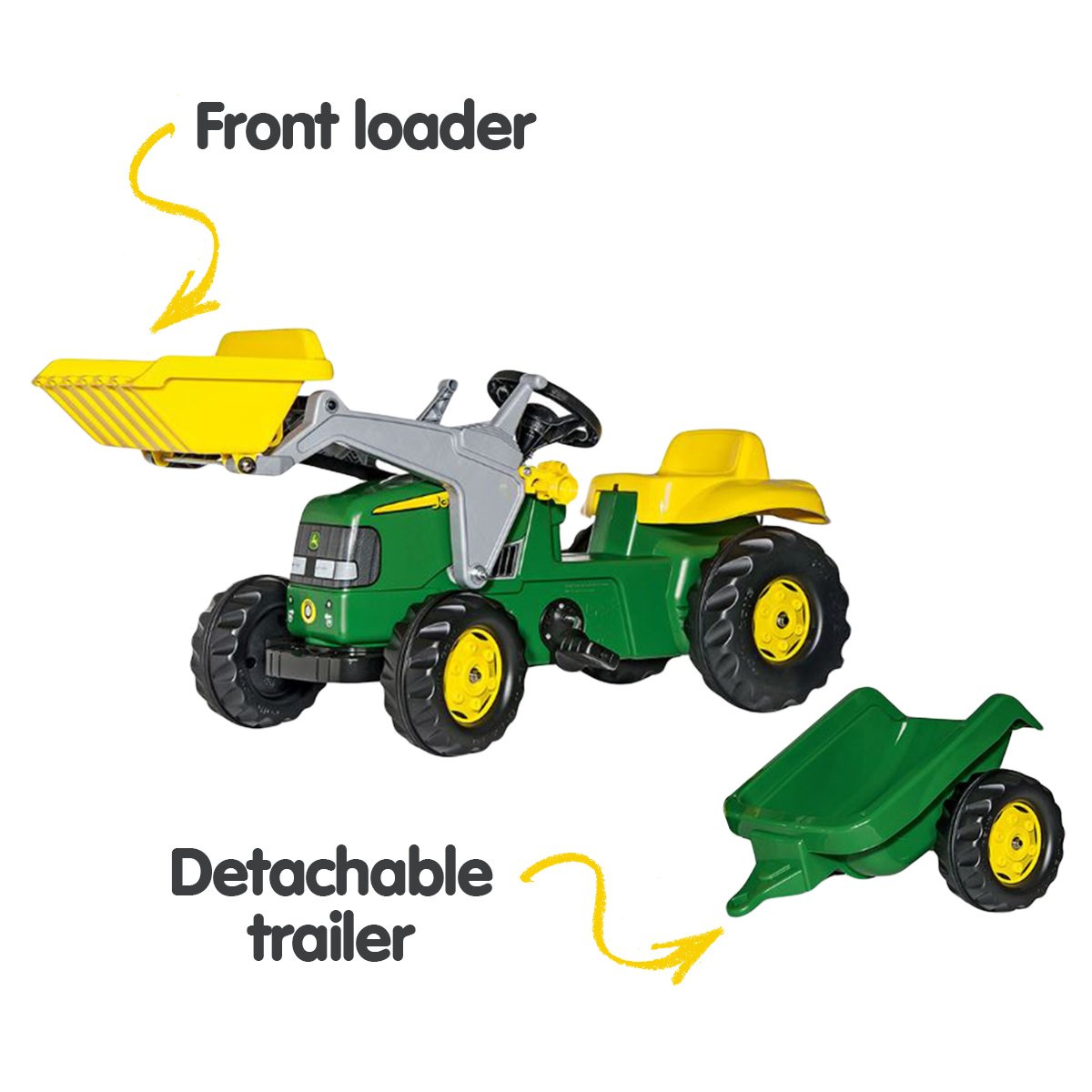 outdoortoys kids ride on tractor with trailer & loader