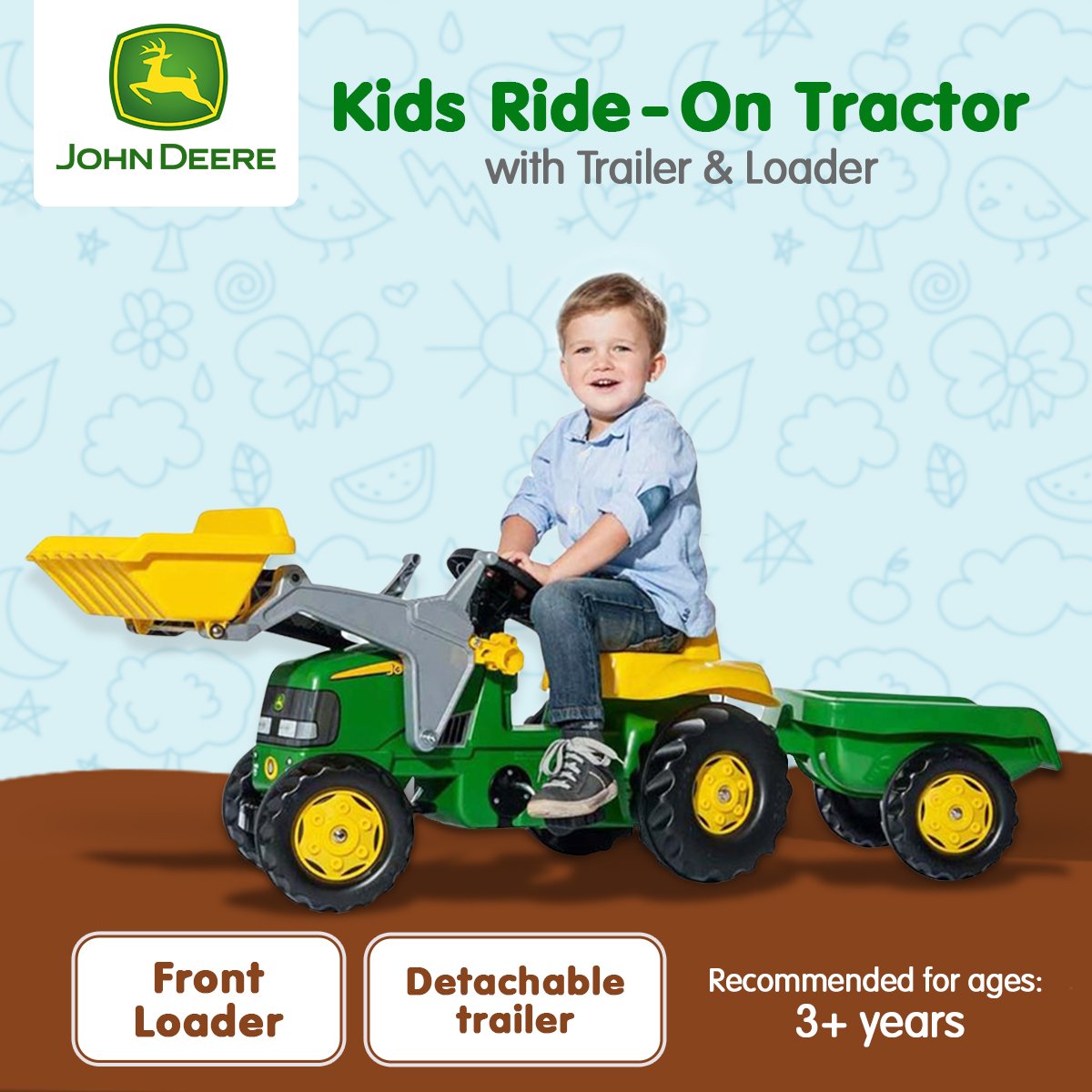 outdoortoys kids ride on tractor with trailer & loader