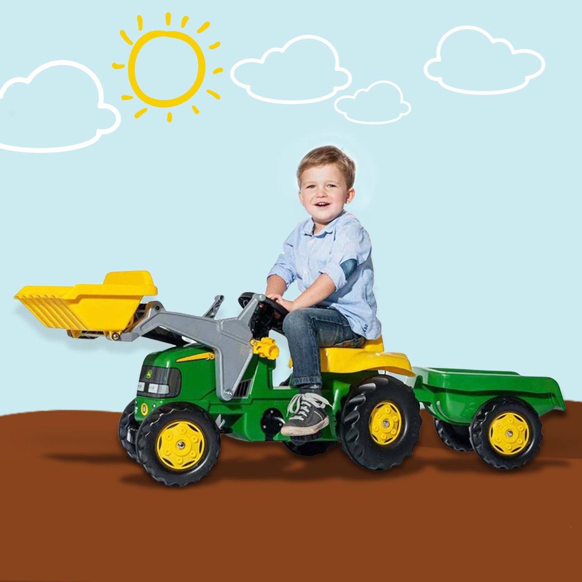 outdoortoys kids ride on tractor with trailer & loader