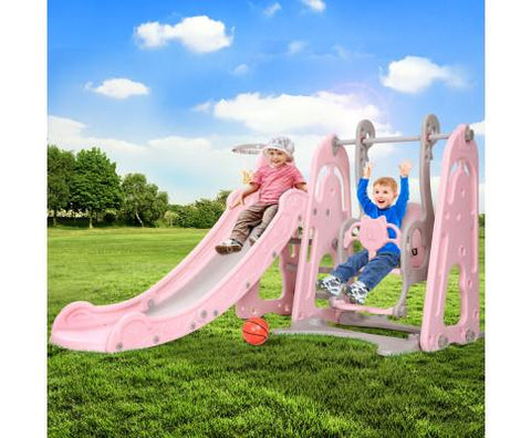 early sale simpledeal Kids Slide Swing Outdoor Playground Basketball Hoop Playset Indoor Pink
