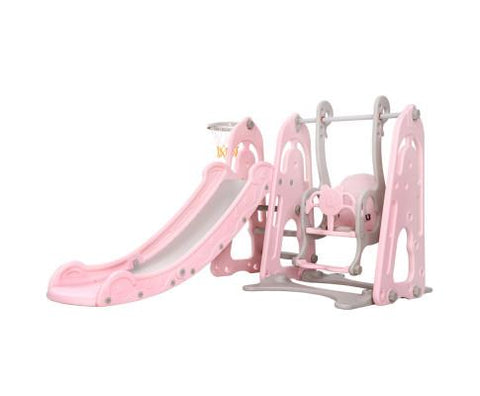 Kids Slide Swing Outdoor Playground Basketball Hoop Playset Indoor Pink