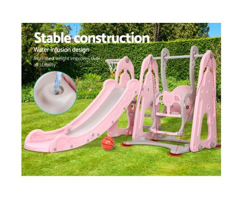 early sale simpledeal Kids Slide Swing Outdoor Playground Basketball Hoop Playset Indoor Pink