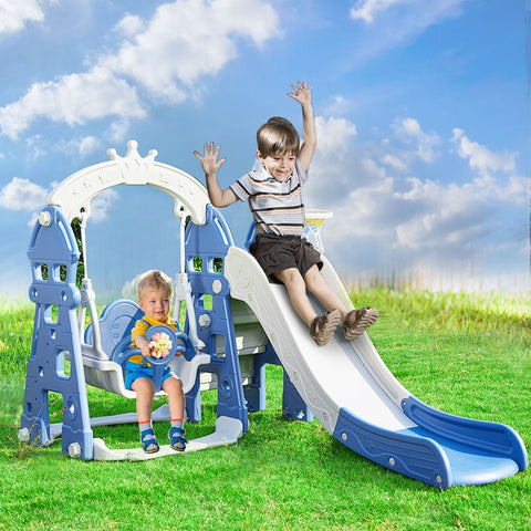 kids products Kids Slide Swing Play Set Outdoor-Navy blue and grey