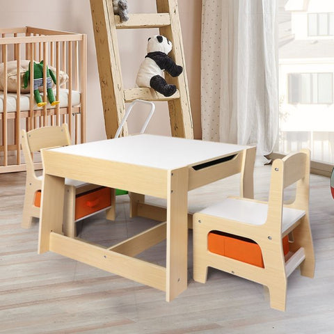 Kids Table and Chairs Set Storage Box Toys Play Desk Wooden Study