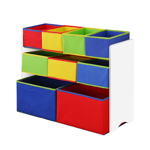 Kids Products Kids Toy Box 9 Bins Storage Rack Organiser Wooden Bookcase 3 Tier White