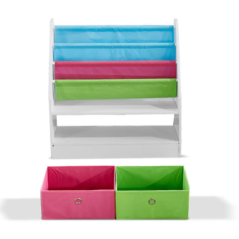 kids Wooden Bookshelf Toy Organiser Storage Bin Rack