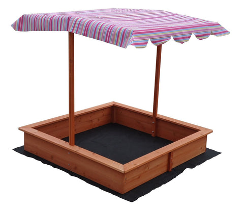 table152 Kids Wooden Toy Sandpit with Adjustable Canopy