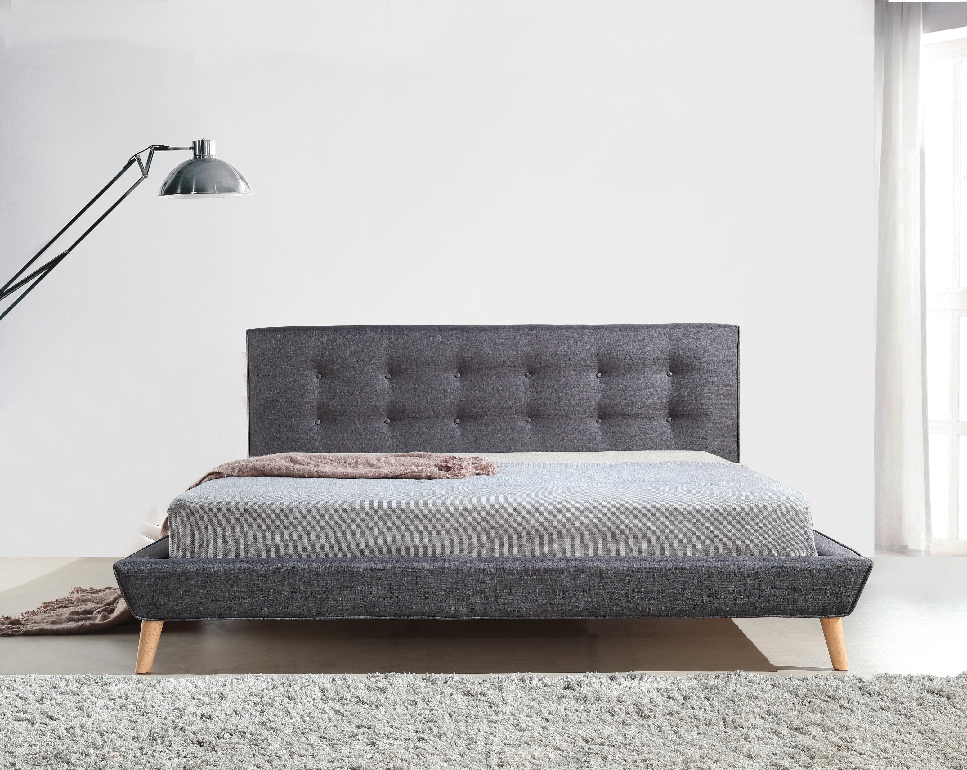 Bedroom King Linen Fabric Deluxe Bed Frame Grey