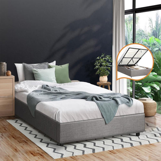 Contemporary Gas Lift Bed Frame with Built-In Storage and