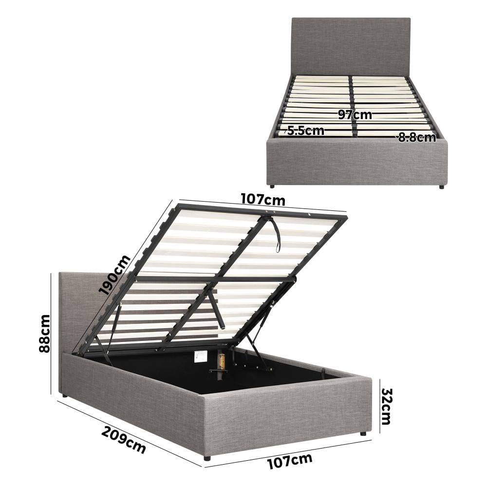 King Single Bed Frame with Gas Lift and Storage Space Mattress Base