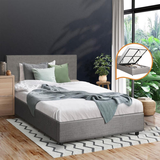 King Single Bed Frame with Gas Lift and Storage Space