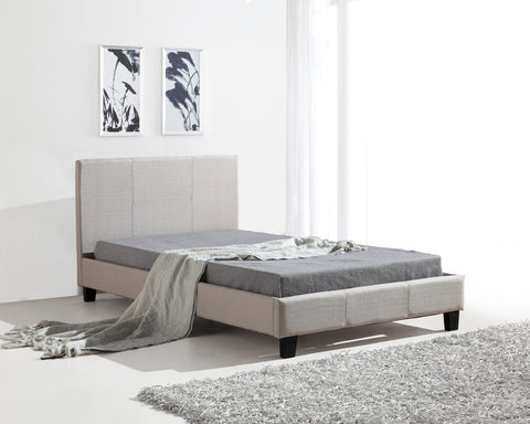 Bedroom King Single Linen Fabric Bed Frame Beige