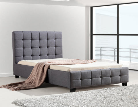 Bedroom King Single Linen Fabric Deluxe Bed Frame Grey