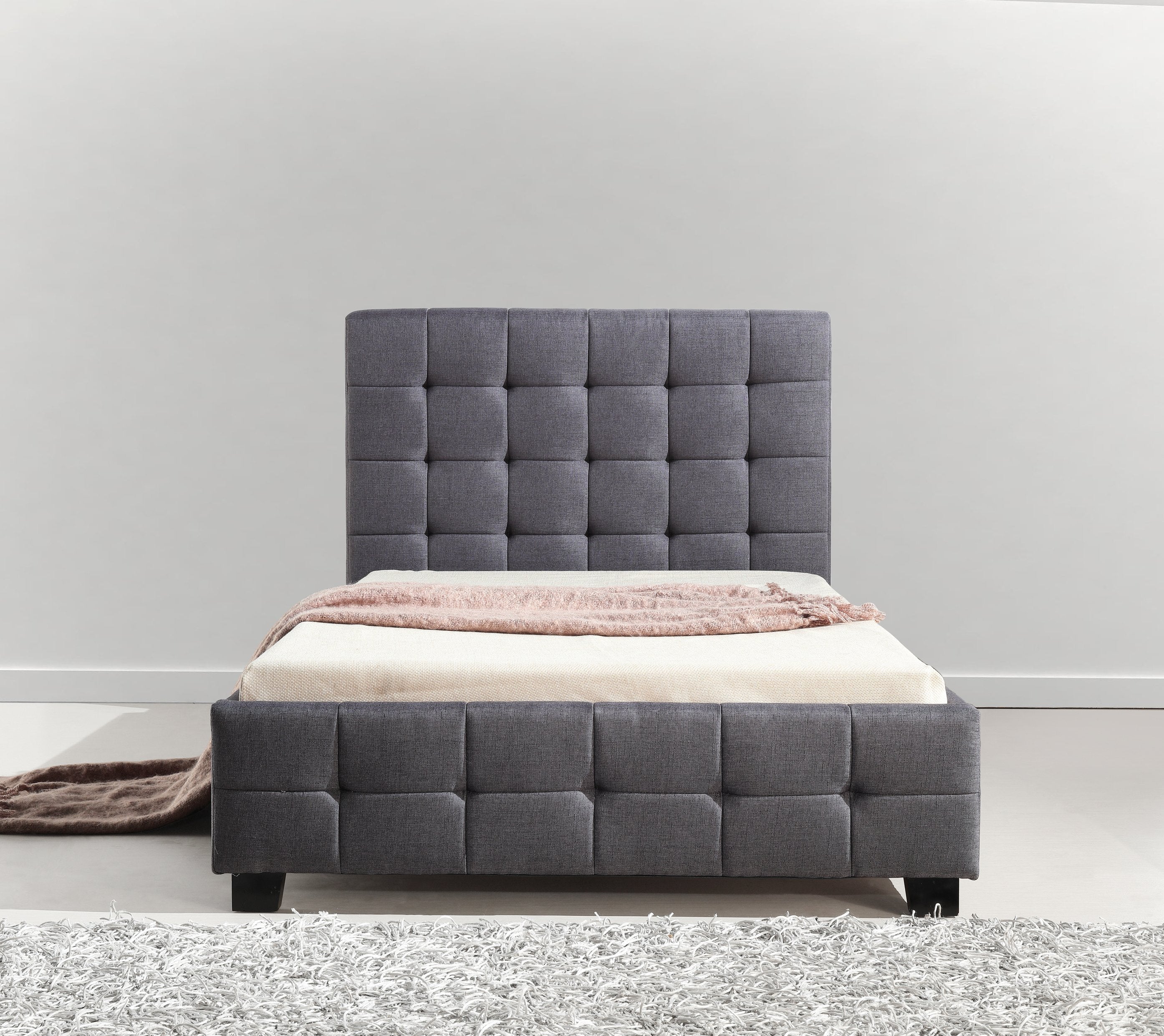 Bedroom King Single Linen Fabric Deluxe Bed Frame Grey
