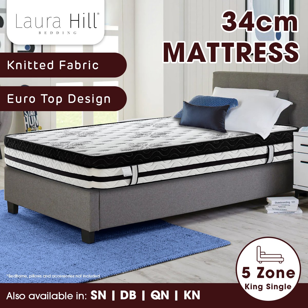 bedding King Single Mattress  with Euro Top - 34cm