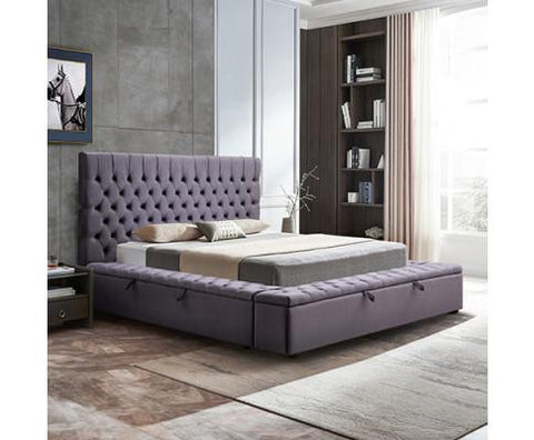 King Size Bedframe Velvet Upholstery Dark Grey