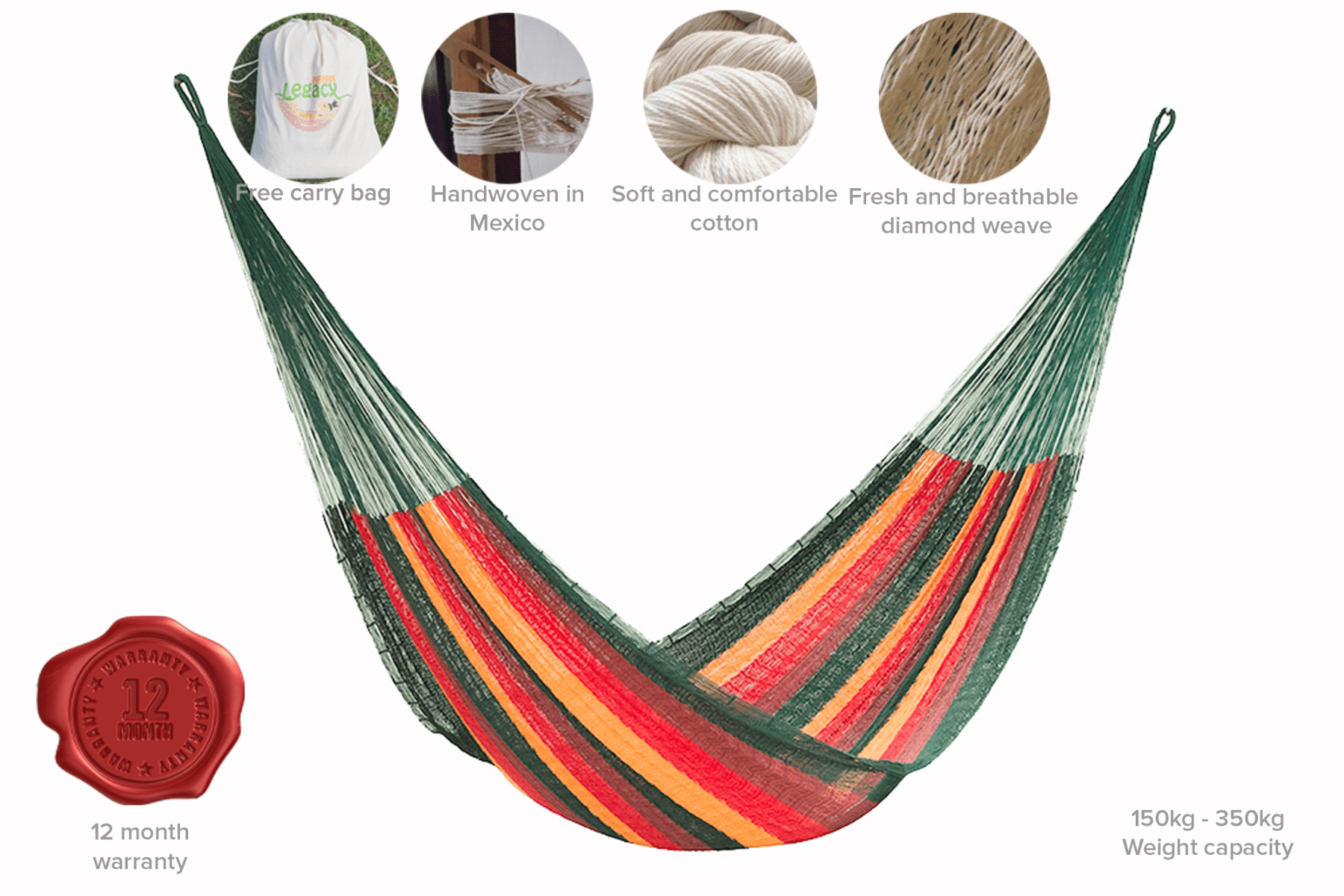 King Size Cotton Mexican Hammock in Imperial Color