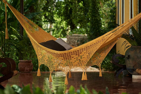 King Size Outdoor Cotton Mexican Hammock In Mustard
