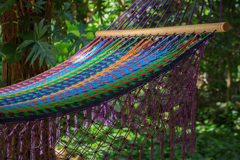 King Size Outdoor Cotton Mexican Resort Hammock With Fringe in Colorina Colour