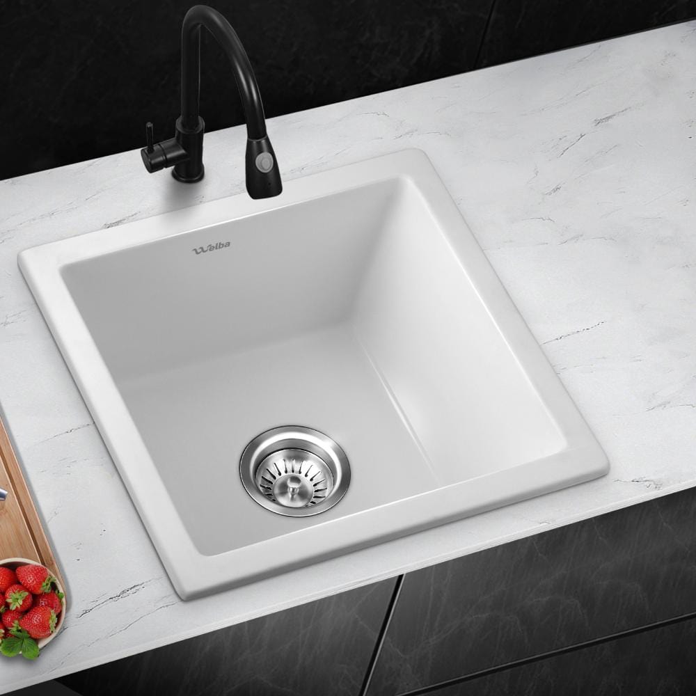 Kitchen Sink Stone Sink Granite Laundry Basin Single Bowl 45cmx45cm Black/White