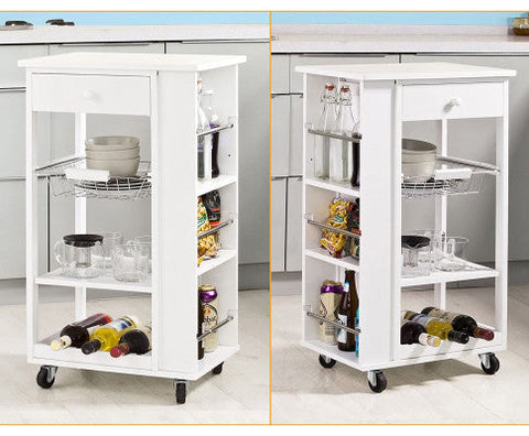 Kitchen Trolley with Wine Rack, Drawer and Shelf