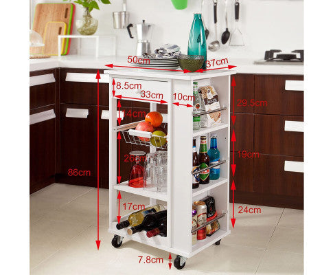 Kitchen Trolley with Wine Rack, Drawer and Shelf