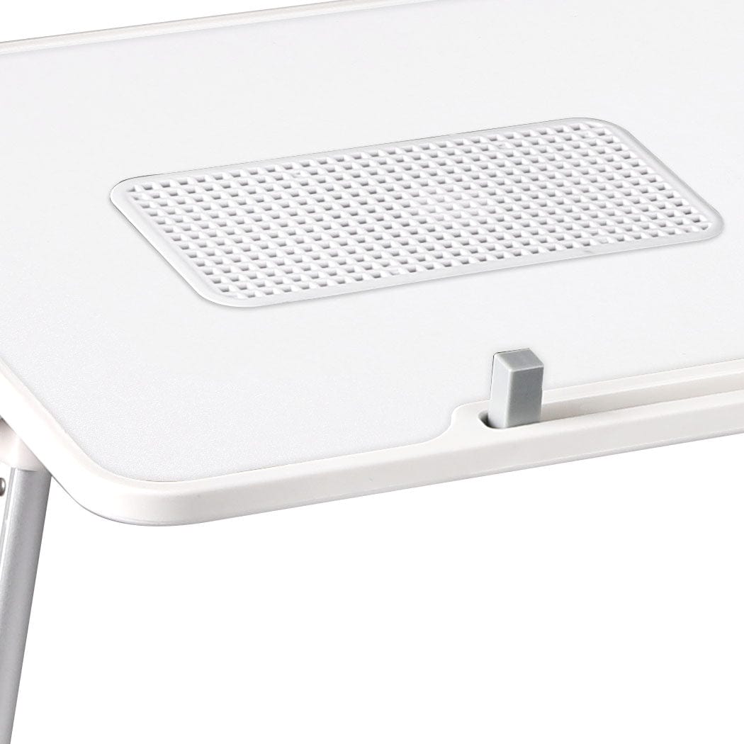 Laptop Desk Computer Stand Table Foldable Tray Fan Adjustable Sofa White
