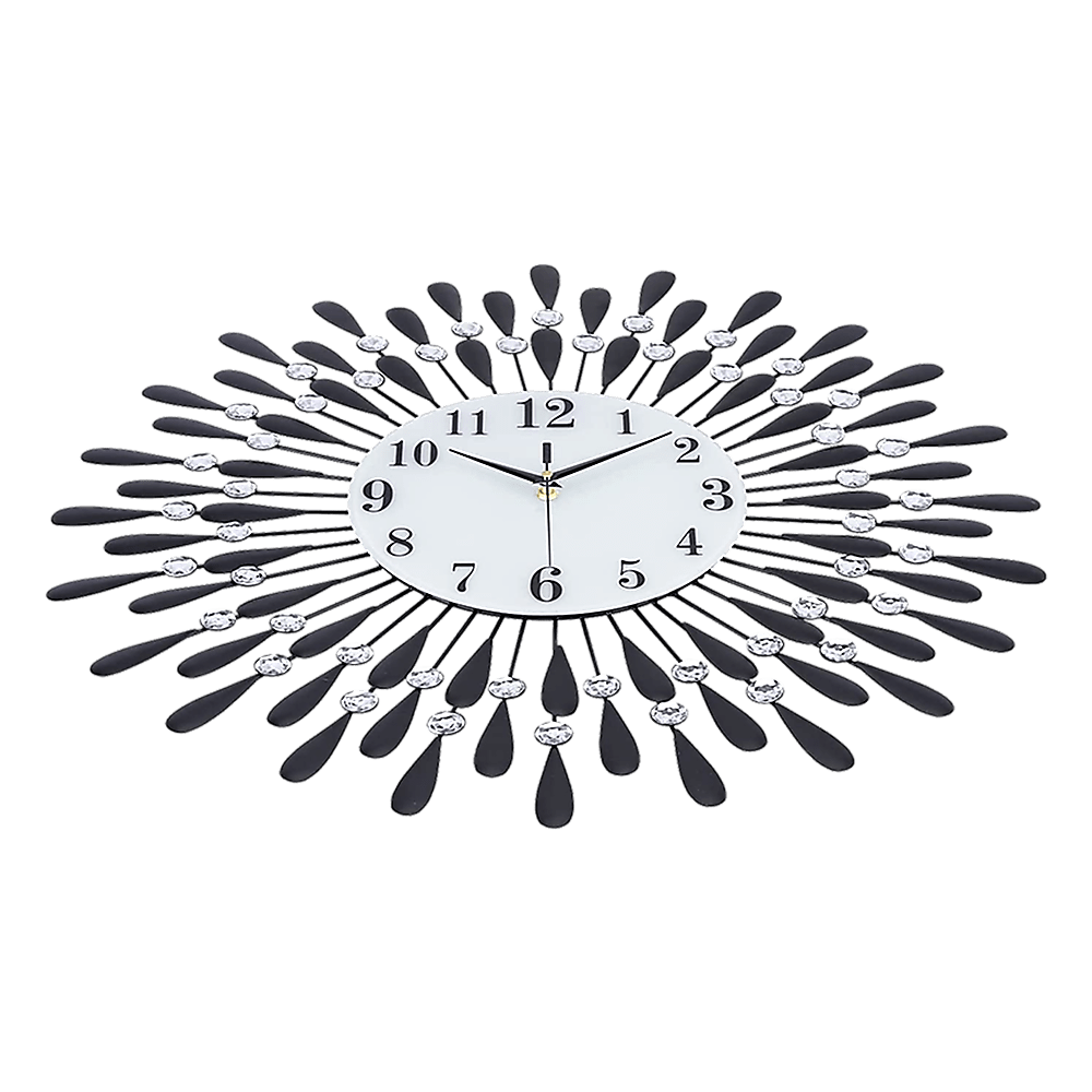 Large Modern 3D Crystal Wall Clock Luxury Art Metal Round Home Decor